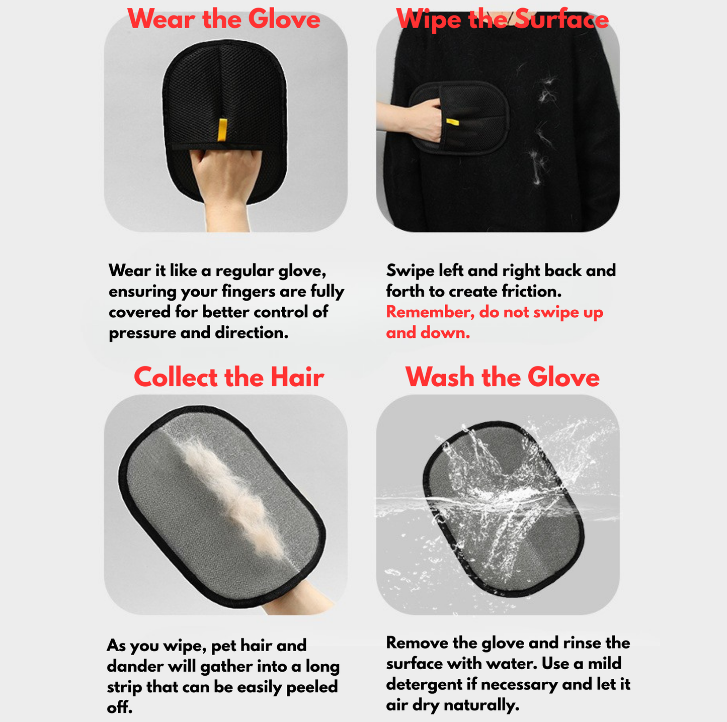 Electrostatic Pet Hair Removal Glove for Clothing, Sofas & Pet Furniture