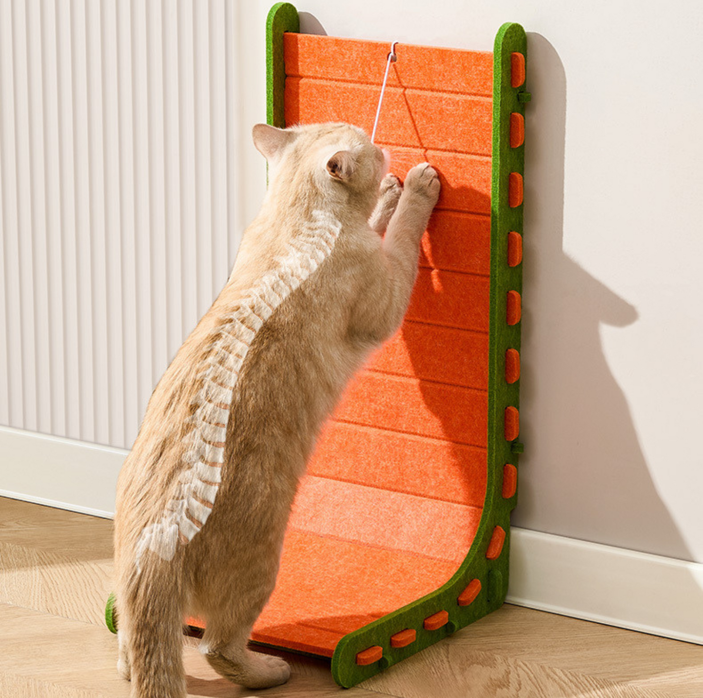 L-Shaped Felt Cat Scratcher with Dangling Ball Toy