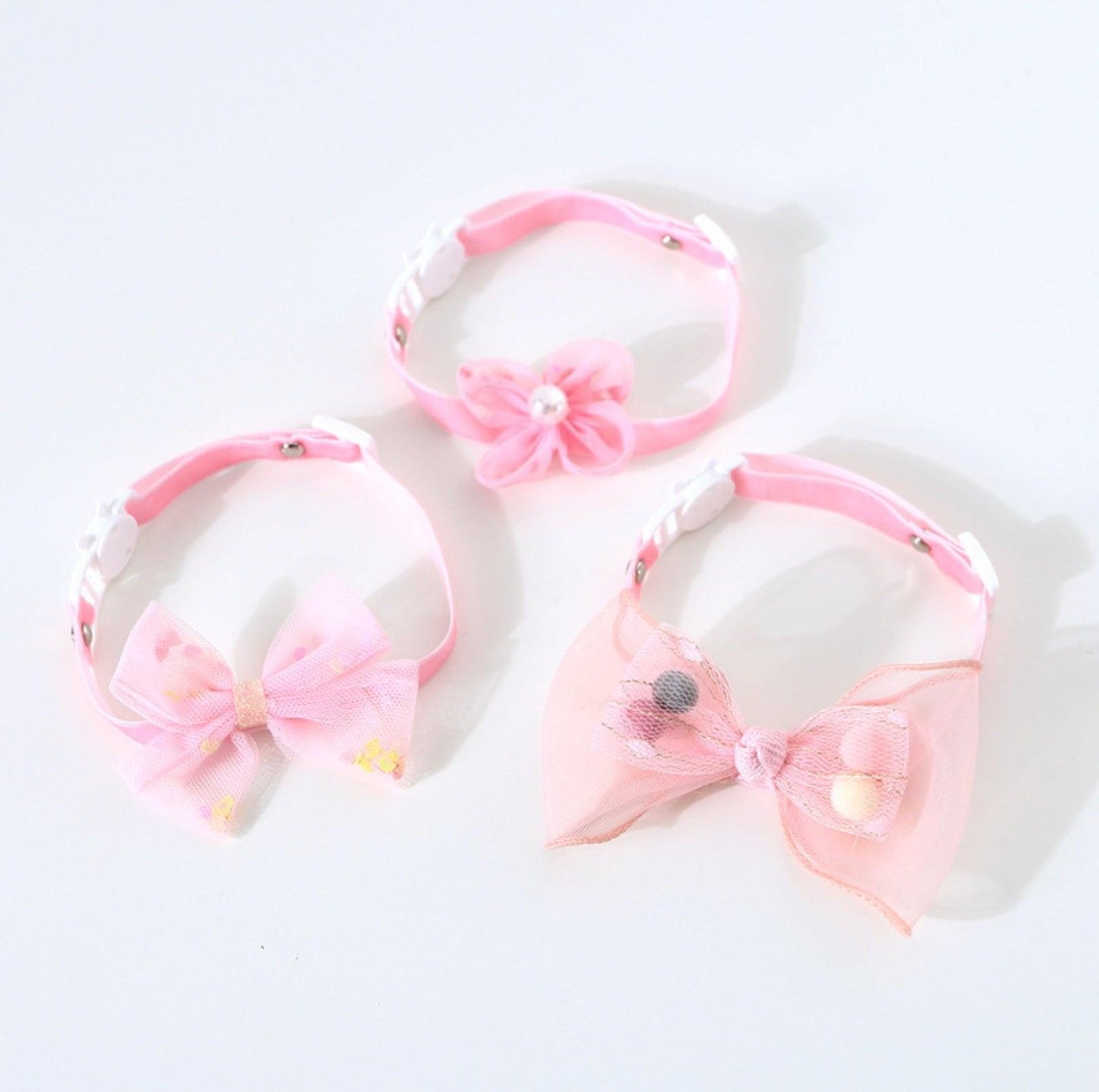 Adjustable Pet Collar with Lace, Pompom, & Glitter Butterfly