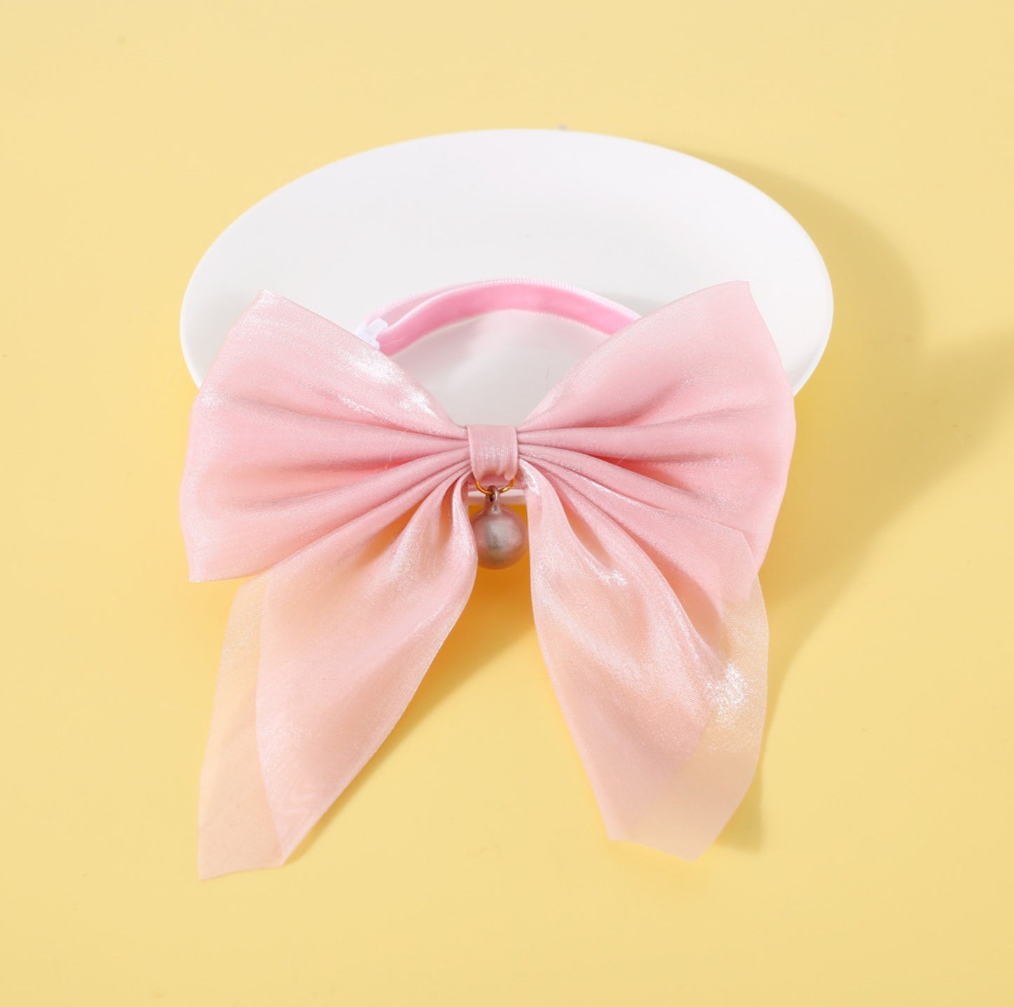 Adjustable Pink Velvet Large Bow Pet Collar - {{product.type}} - PawPawUp