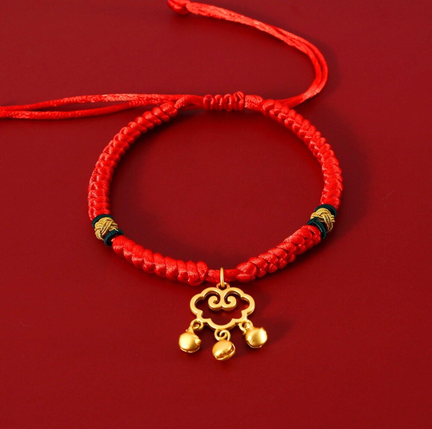 Adjustable Red Cord Pet Collar with Chinese Wishes Pendants - {{product.type}} - PawPawUp
