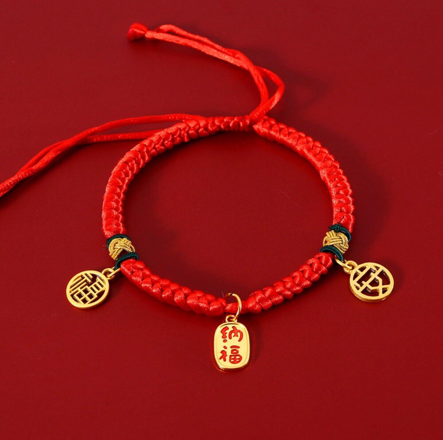Adjustable Red Cord Pet Collar with Chinese Wishes Pendants - {{product.type}} - PawPawUp