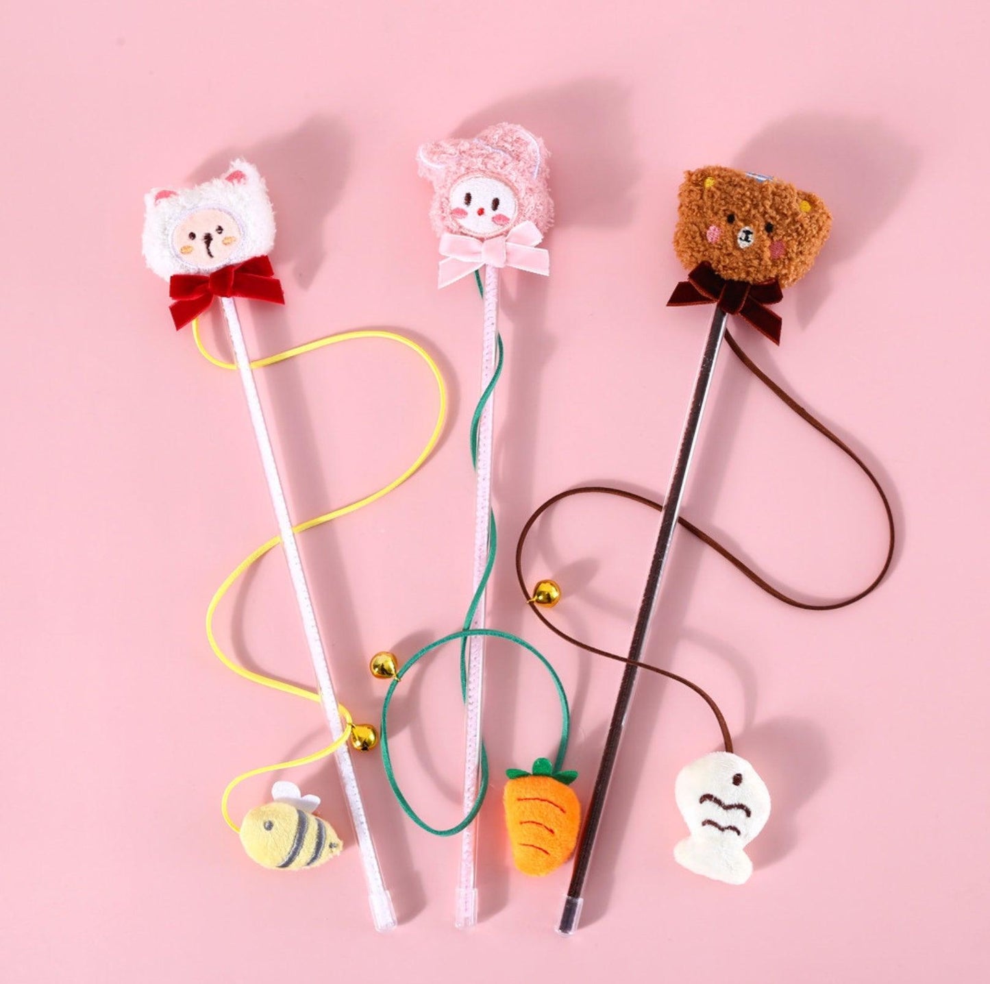 Animal Style Plush Cat Teaser Wand with Bell Cat Toy - {{product.type}} - PawPawUp