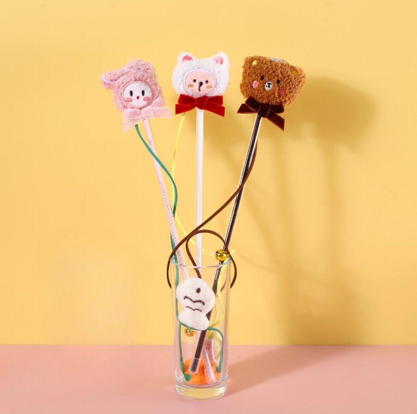 Animal Style Plush Cat Teaser Wand with Bell Cat Toy - {{product.type}} - PawPawUp