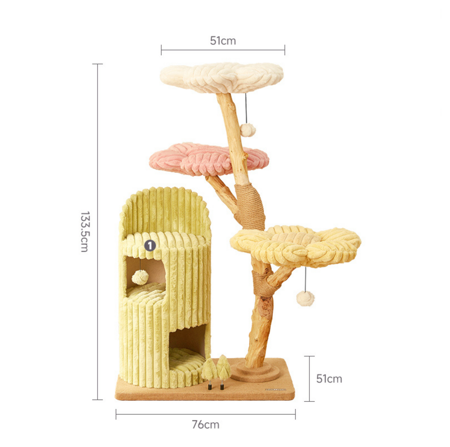 Cmisstree Flower-Inspired Wooden Cat Tree with Cat House - Natural Fruitwood - {{product.type}} - PawPawUp