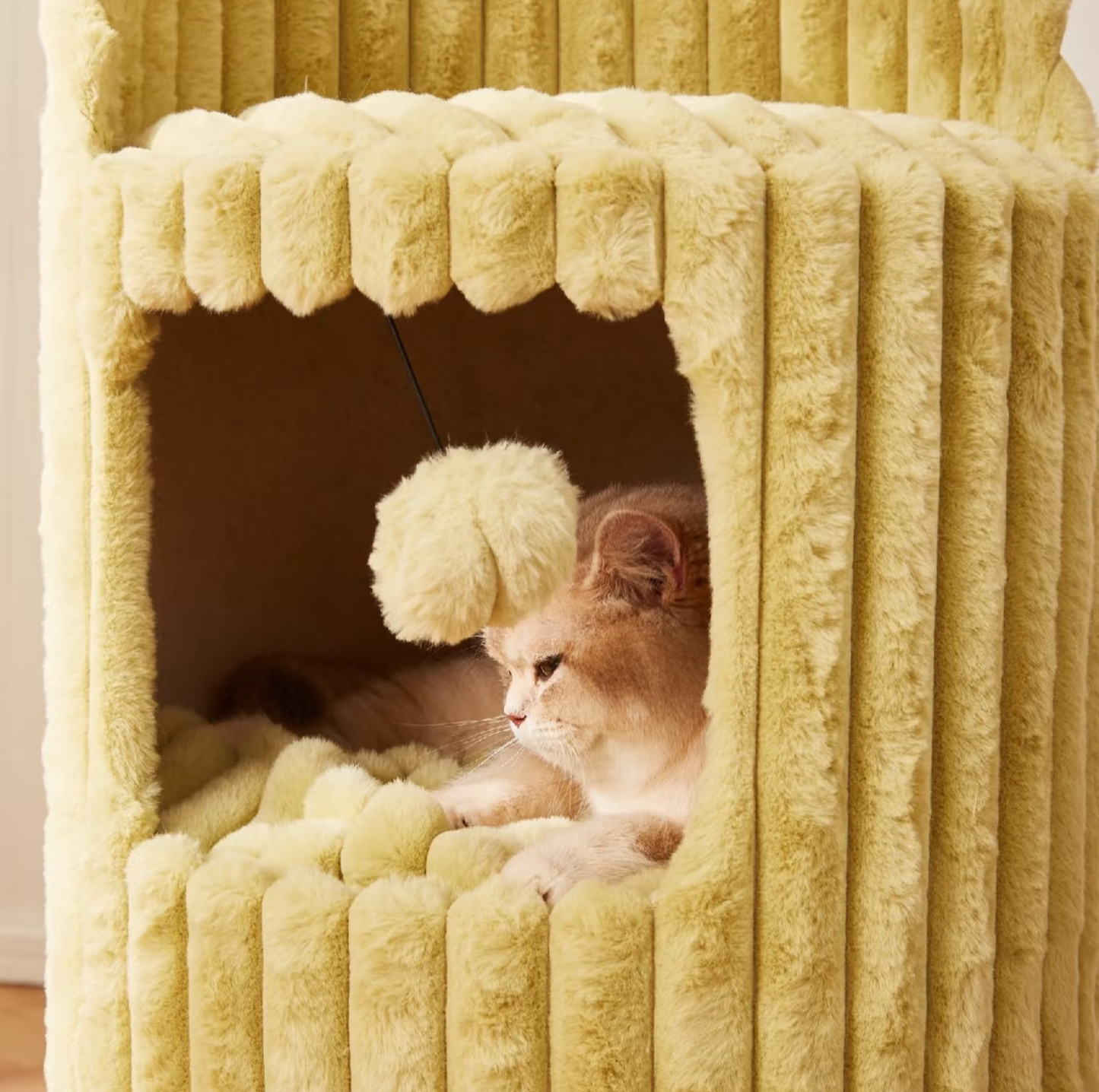 Cmisstree Flower-Inspired Wooden Cat Tree with Cat House - Natural Fruitwood - {{product.type}} - PawPawUp