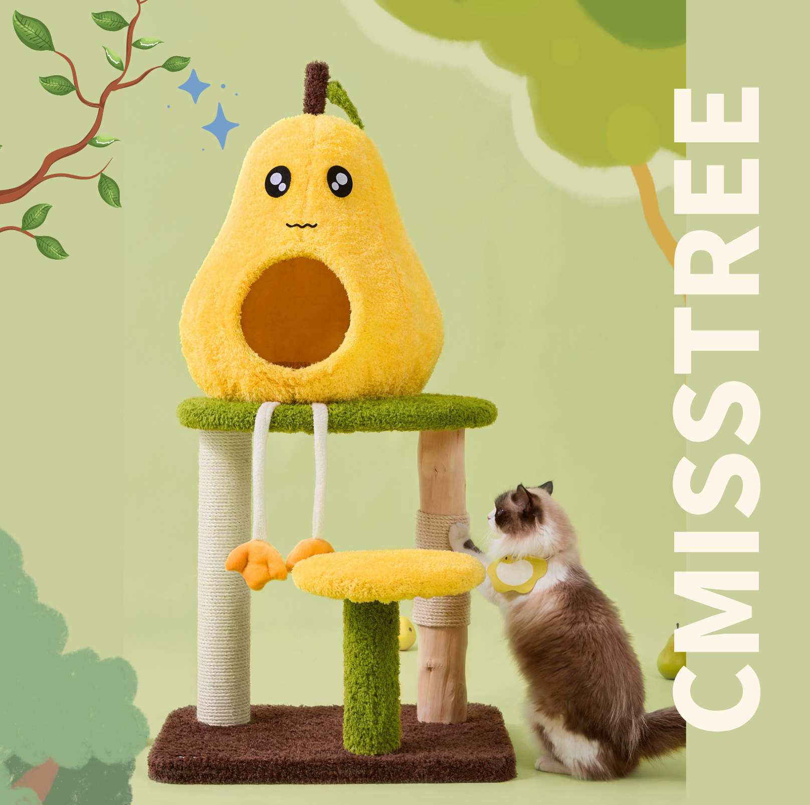 Cmisstree Pear-Shaped Wooden Cat Tree - {{product.type}} - PawPawUp