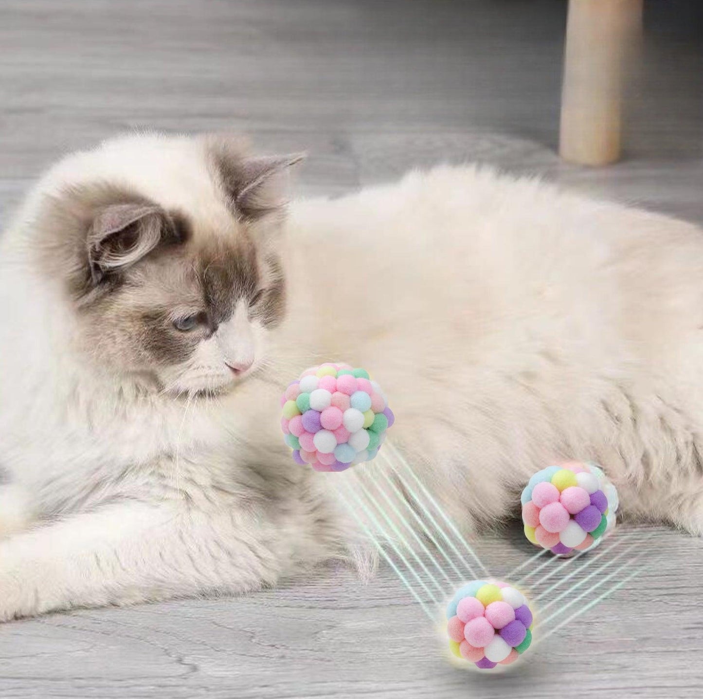 Colorful Plush Ball Cat Toys- Interactive Fun with Bells & Elastic - {{product.type}} - PawPawUp