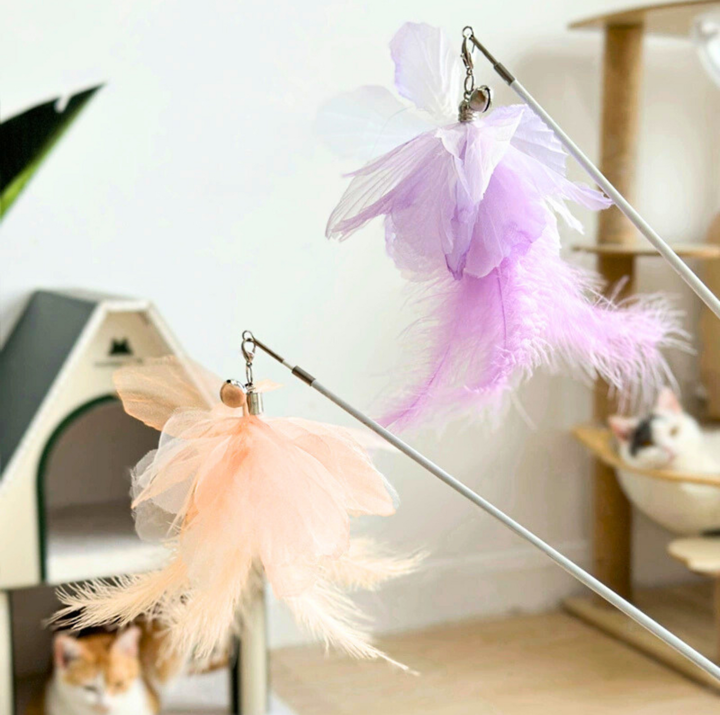 Colourful Feather Extendable Teaser Wand - Fully extended 81cm - {{product.type}} - PawPawUp