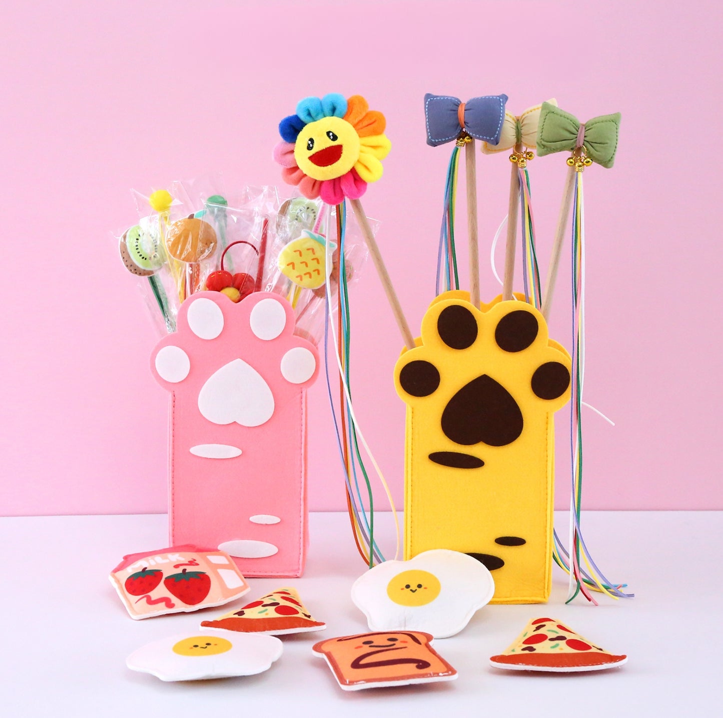 Cute Food-Themed Catnip Toy Set (4pcs) + Cat Paw Storage Bag - {{product.type}} - PawPawUp