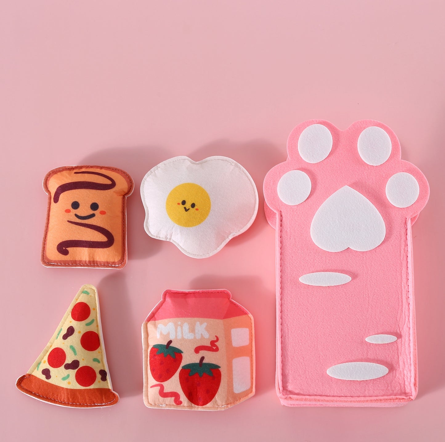 Cute Food-Themed Catnip Toy Set (4pcs) + Cat Paw Storage Bag - {{product.type}} - PawPawUp