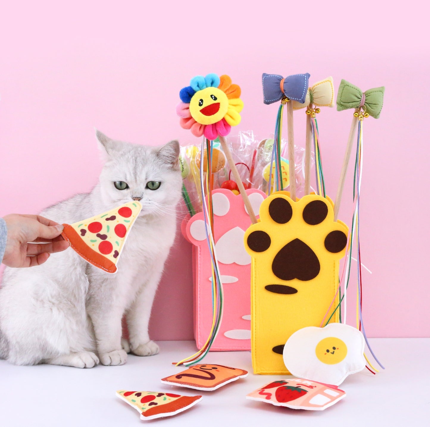 Cute Food-Themed Catnip Toy Set (4pcs) + Cat Paw Storage Bag - {{product.type}} - PawPawUp
