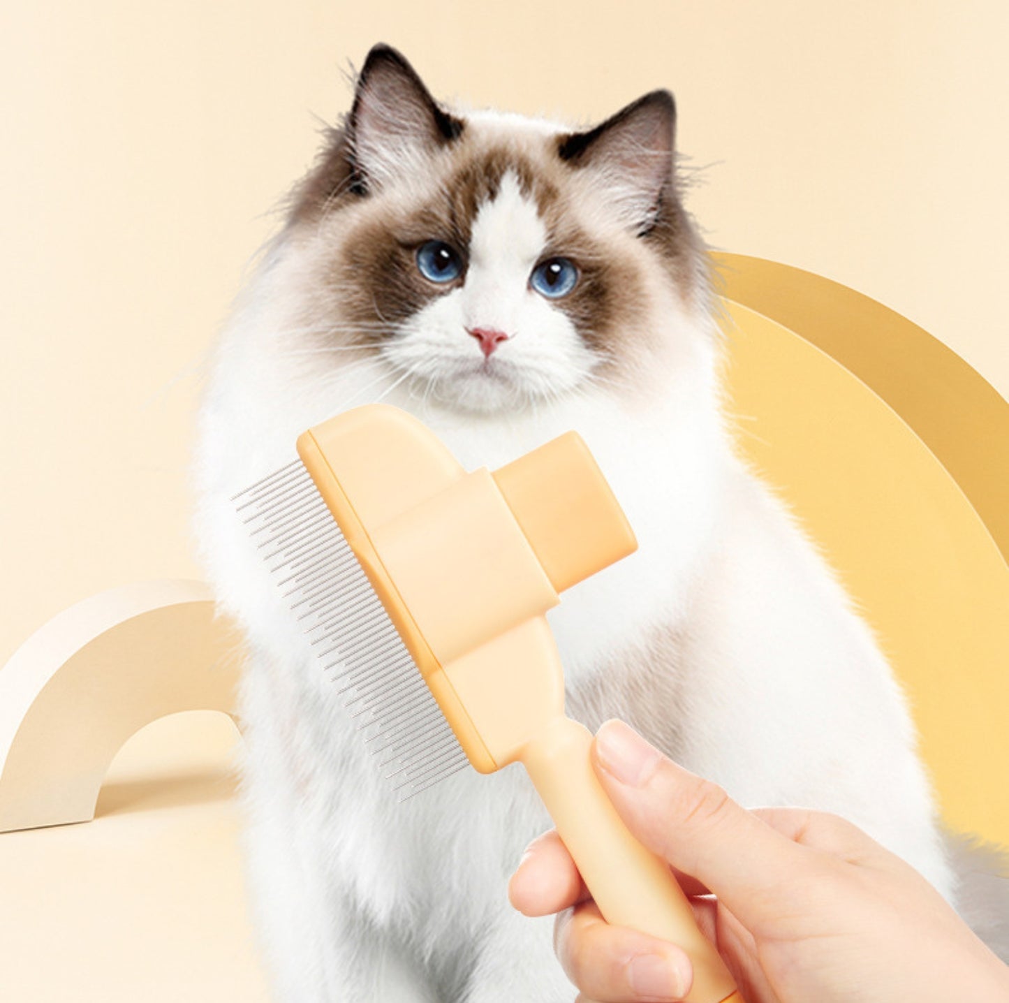 Deshedding & Dematting Pet Brush – Dual-Length Stainless Steel Teeth with Self-Cleaning Function - {{product.type}} - PawPawUp