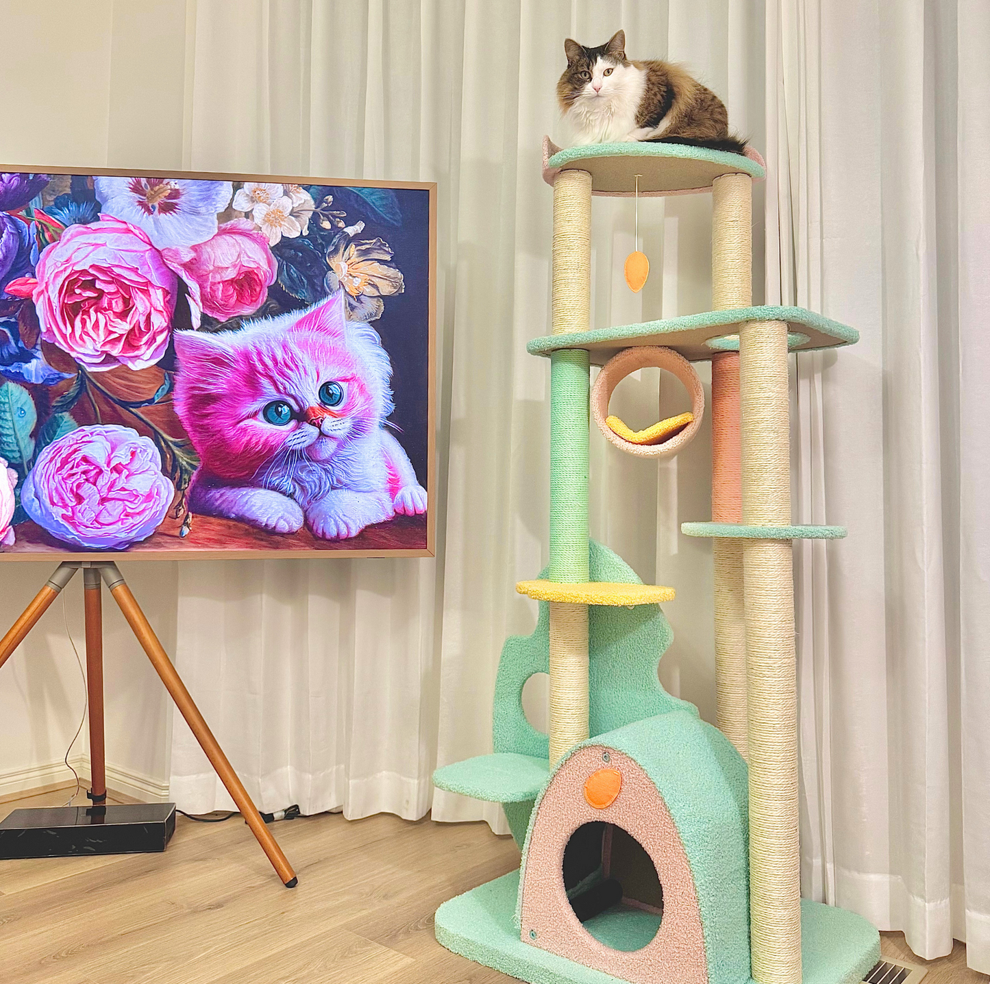 Dreamy Macaroon Party Cat Tree with Scratching Post and Nest - {{product.type}} - PawPawUp