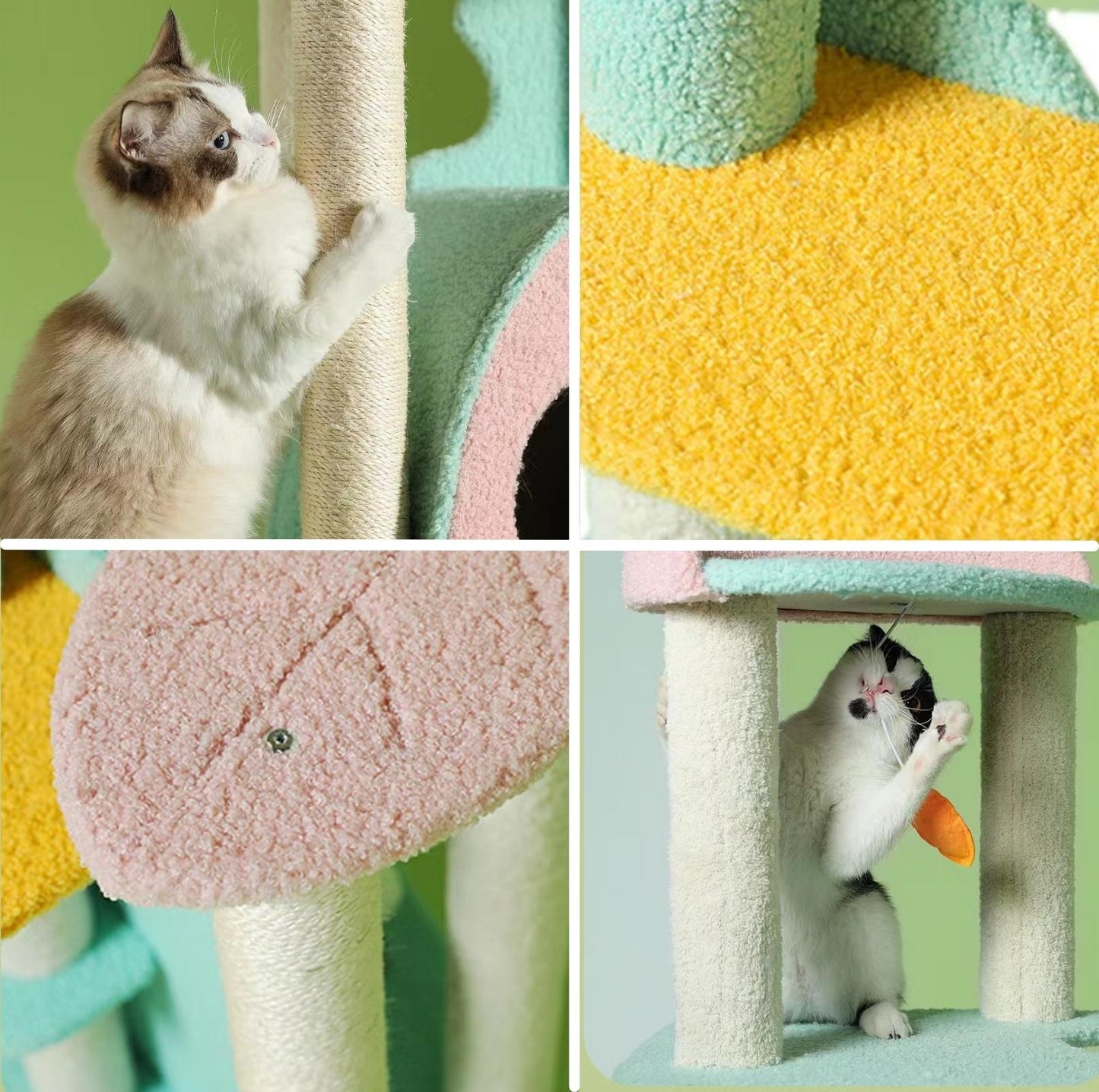 Dreamy Macaroon Party Cat Tree with Scratching Post and Nest - {{product.type}} - PawPawUp