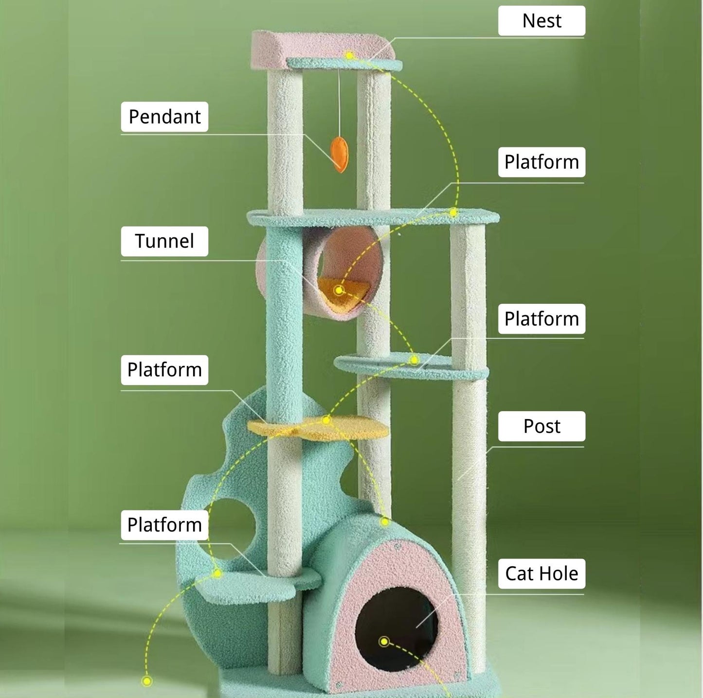 Dreamy Macaroon Party Cat Tree with Scratching Post and Nest - {{product.type}} - PawPawUp
