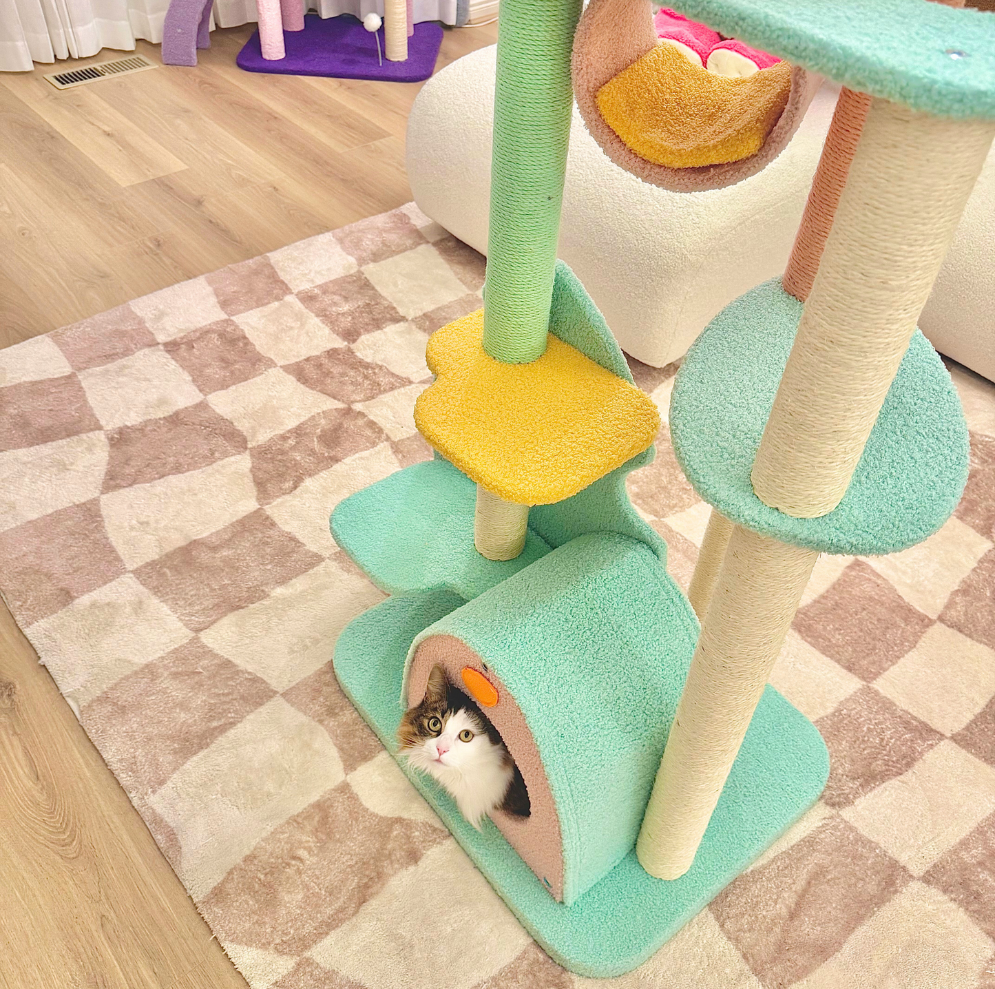 Dreamy Macaroon Party Cat Tree with Scratching Post and Nest - {{product.type}} - PawPawUp