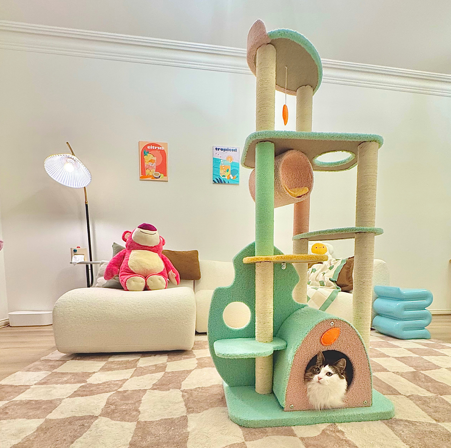Dreamy Macaroon Party Cat Tree with Scratching Post and Nest - {{product.type}} - PawPawUp