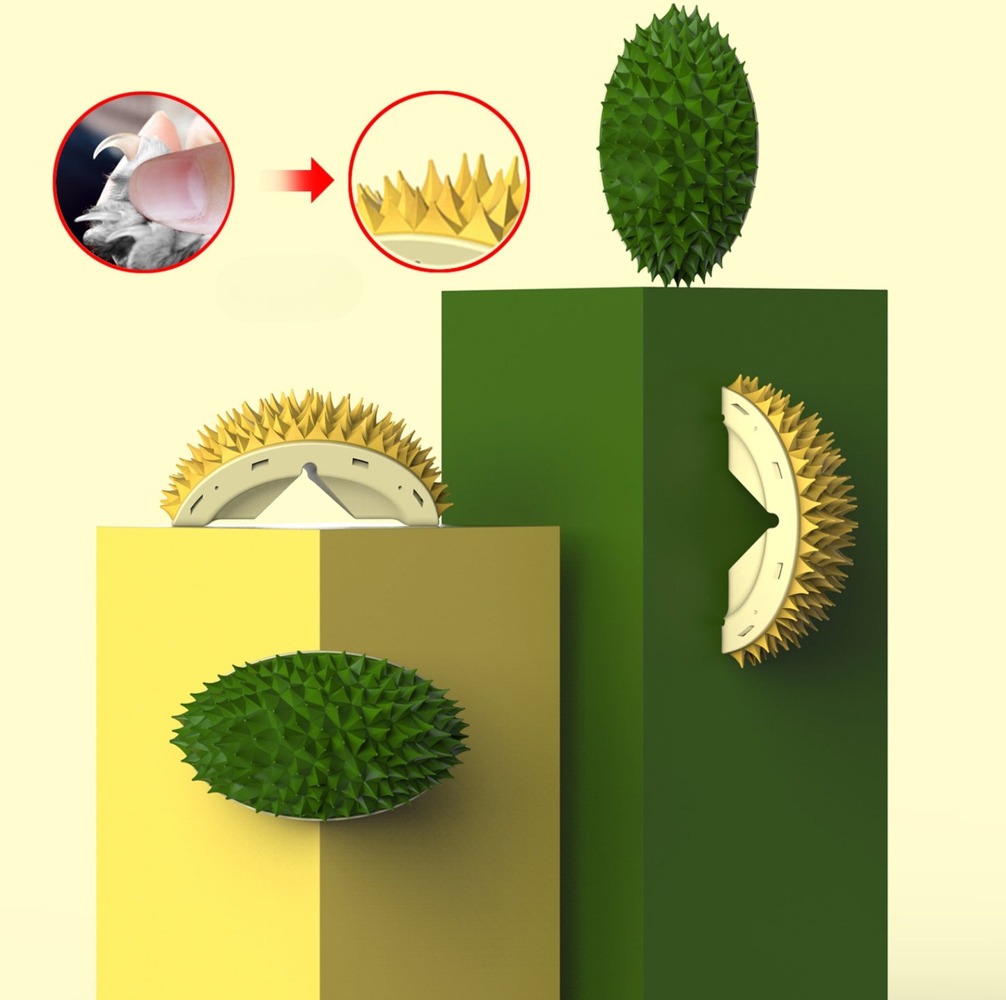 Durian-Shaped Multifunctional Cat Toy - Scratch, Groom, Feed, and Dental Clean - {{product.type}} - PawPawUp