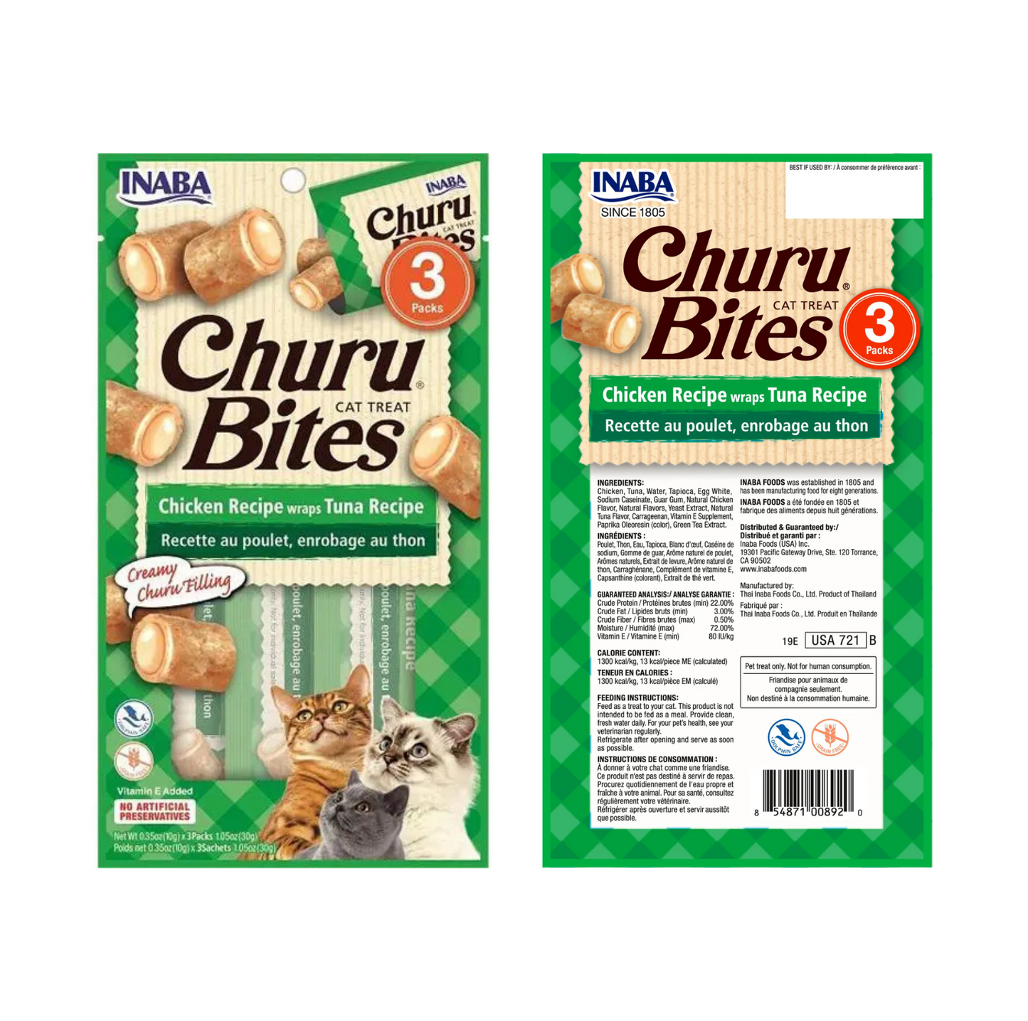INABA Cat Churu Bites Chicken Wraps Cat Treat Tube (10g*3pcs) - {{product.type}} - PawPawUp