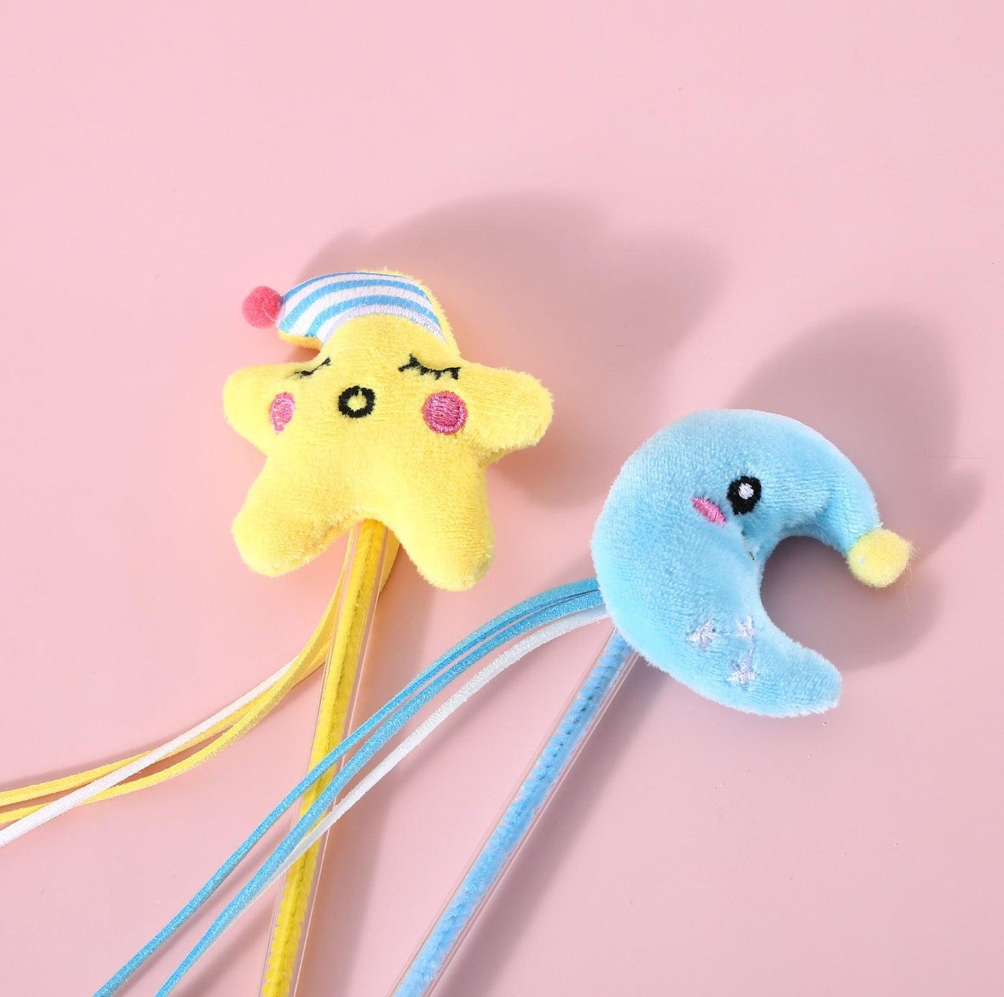 Moon and Star Style Ribbon Bell Cat Teaser Wand - {{product.type}} - PawPawUp