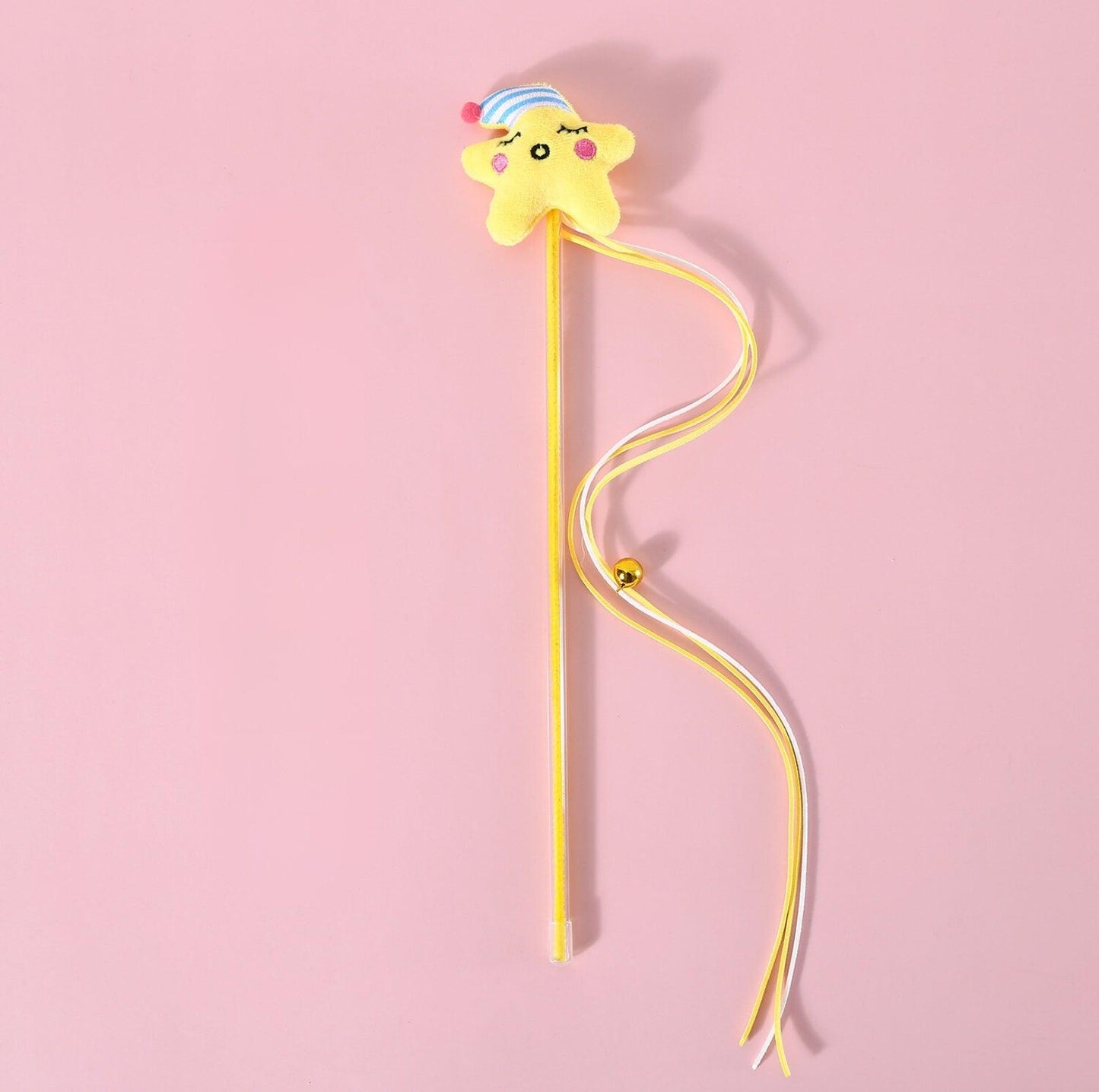 Moon and Star Style Ribbon Bell Cat Teaser Wand - {{product.type}} - PawPawUp