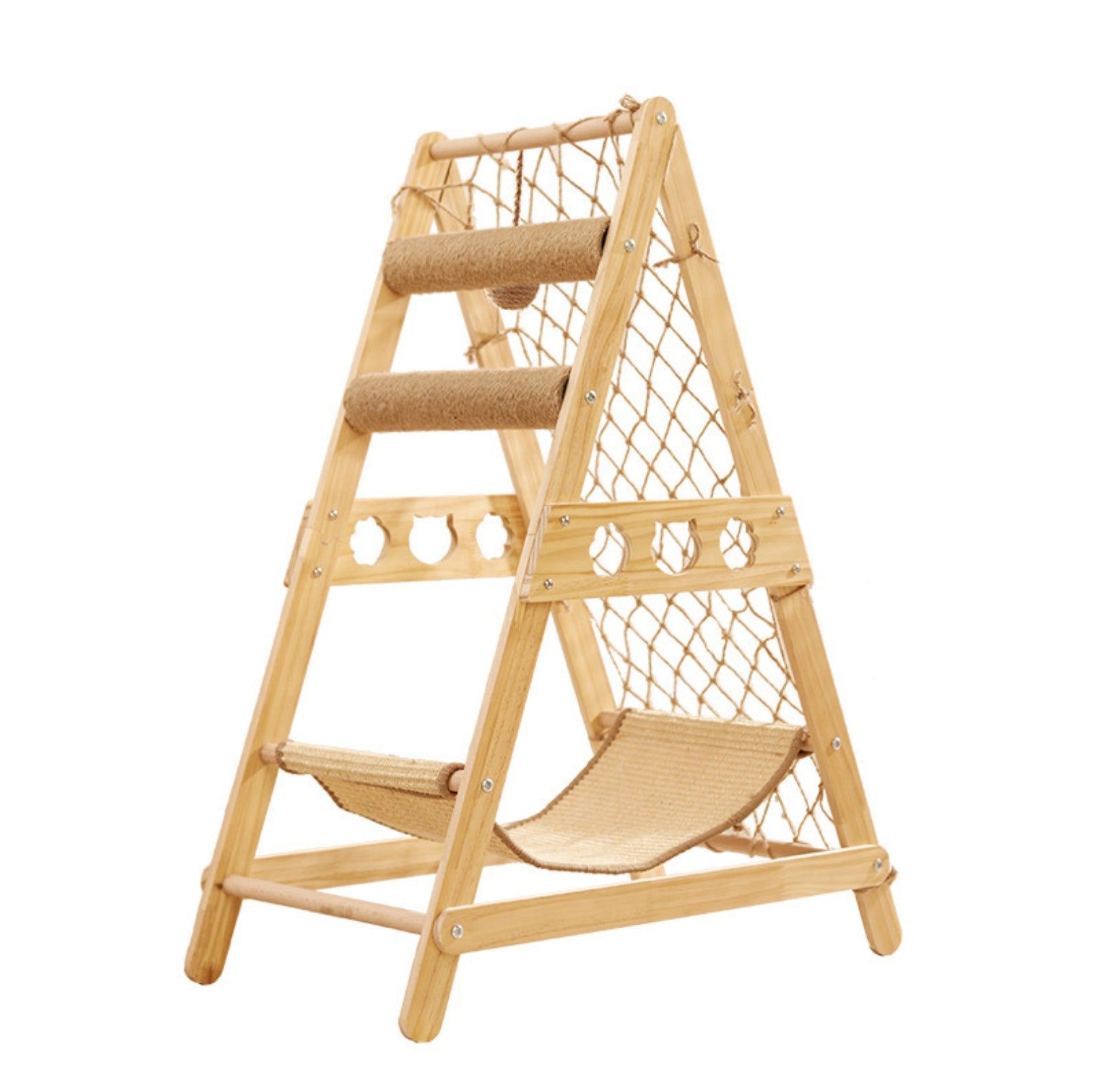 Multi-Functional Cat Playground with Wooden Ladder and Climbing Net - {{product.type}} - PawPawUp