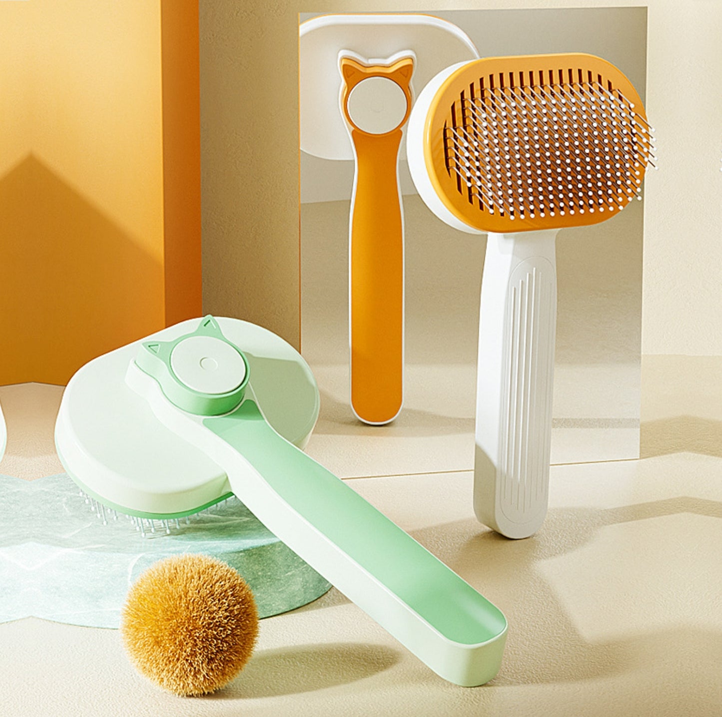 One-Click Self-Cleaning Pet Brush – Angled Design for Easy Grooming - {{product.type}} - PawPawUp