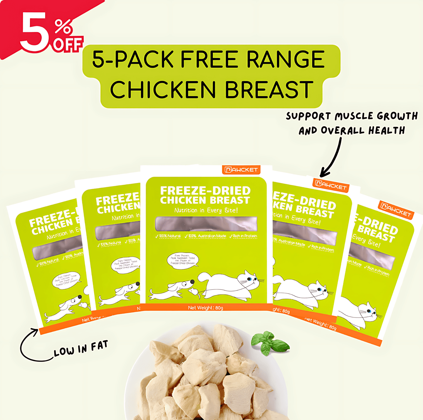 Pawcket Freeze-Dried Free Range Raw Chicken Breast Treat - {{product.type}} - PawPawUp