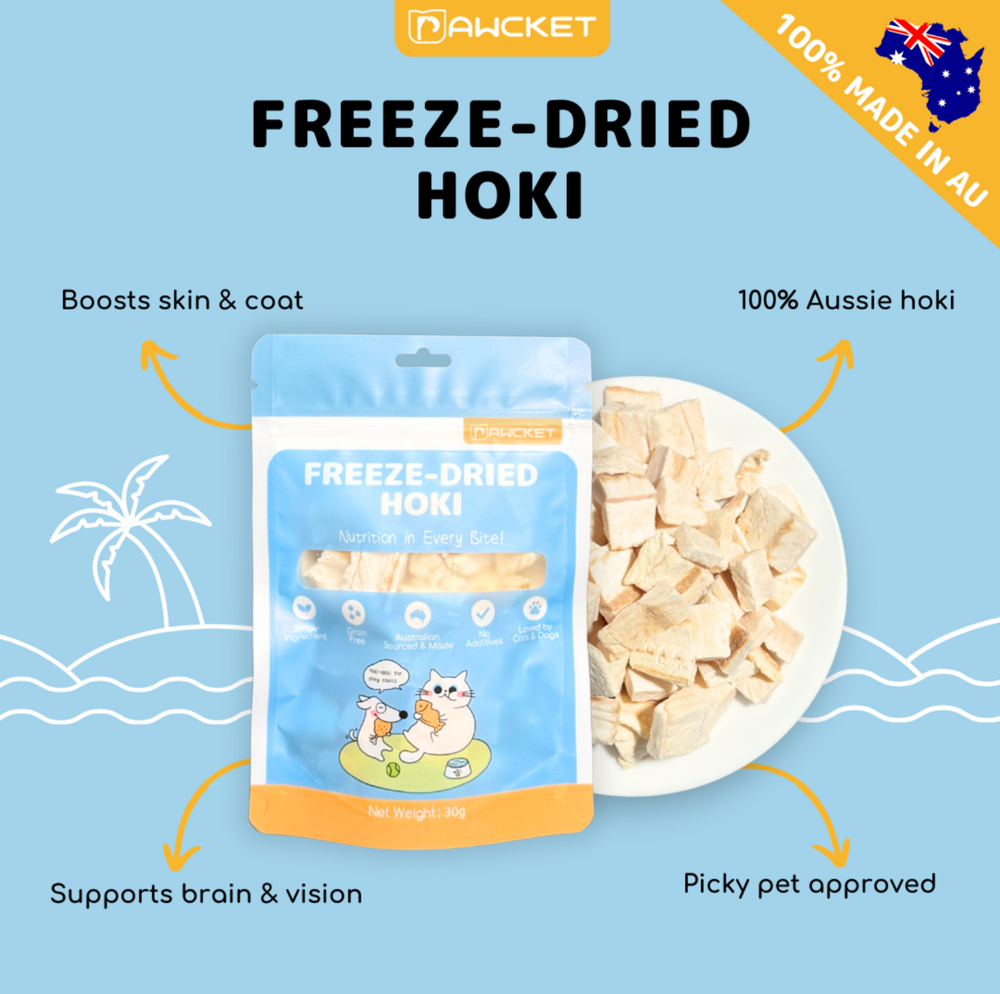 Pawcket Freeze-Dried Hoki Treat - {{product.type}} - PawPawUp