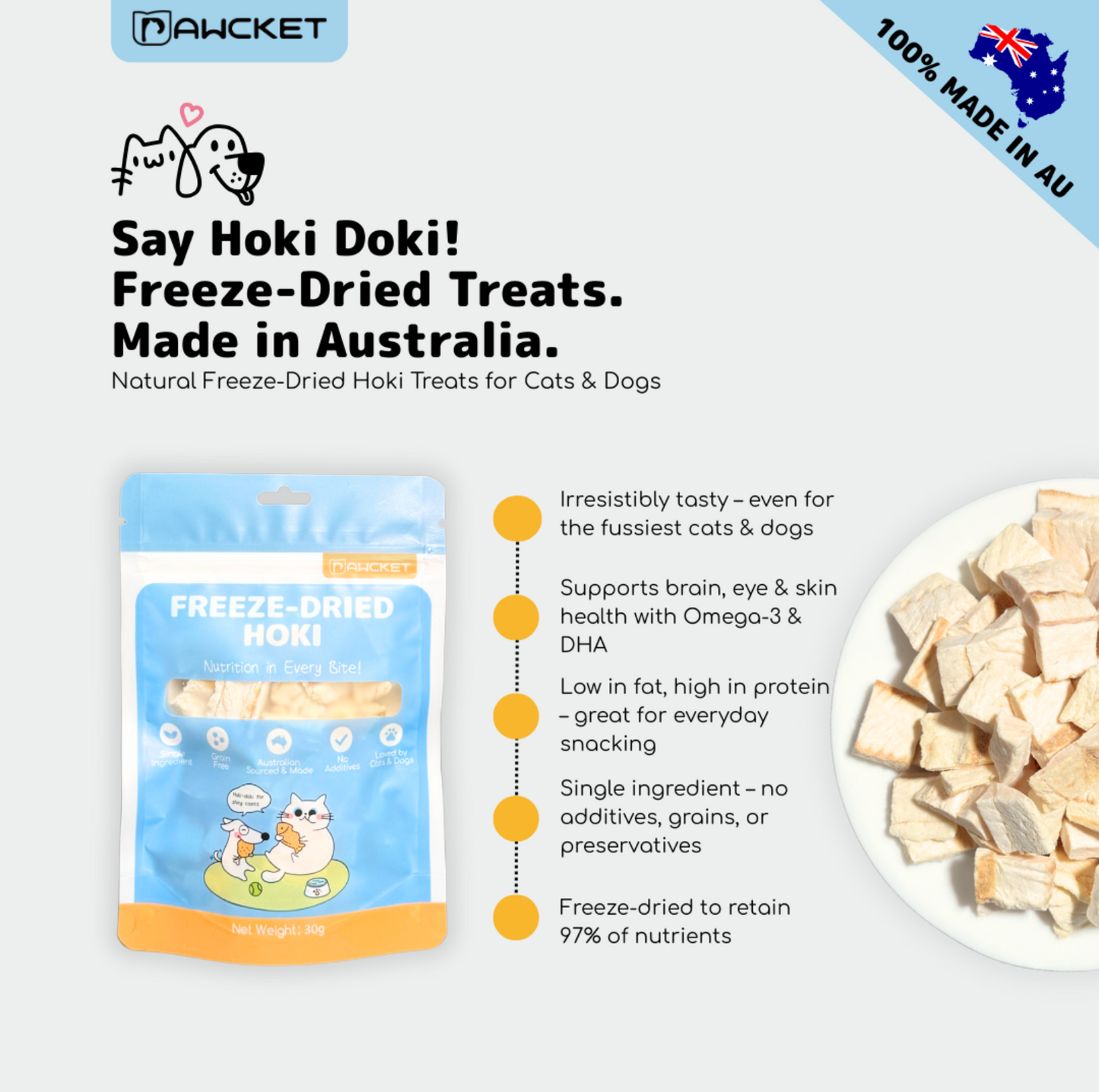 Pawcket Freeze-Dried Hoki Treat - {{product.type}} - PawPawUp