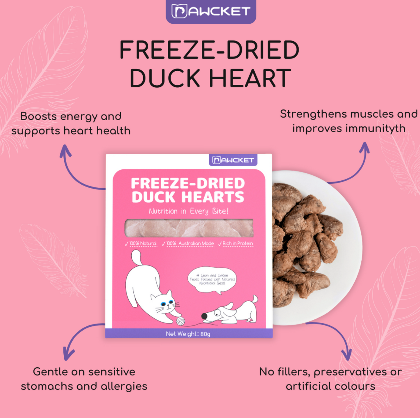 Pawcket Freeze-Dried Raw Duck Heart Treat - {{product.type}} - PawPawUp