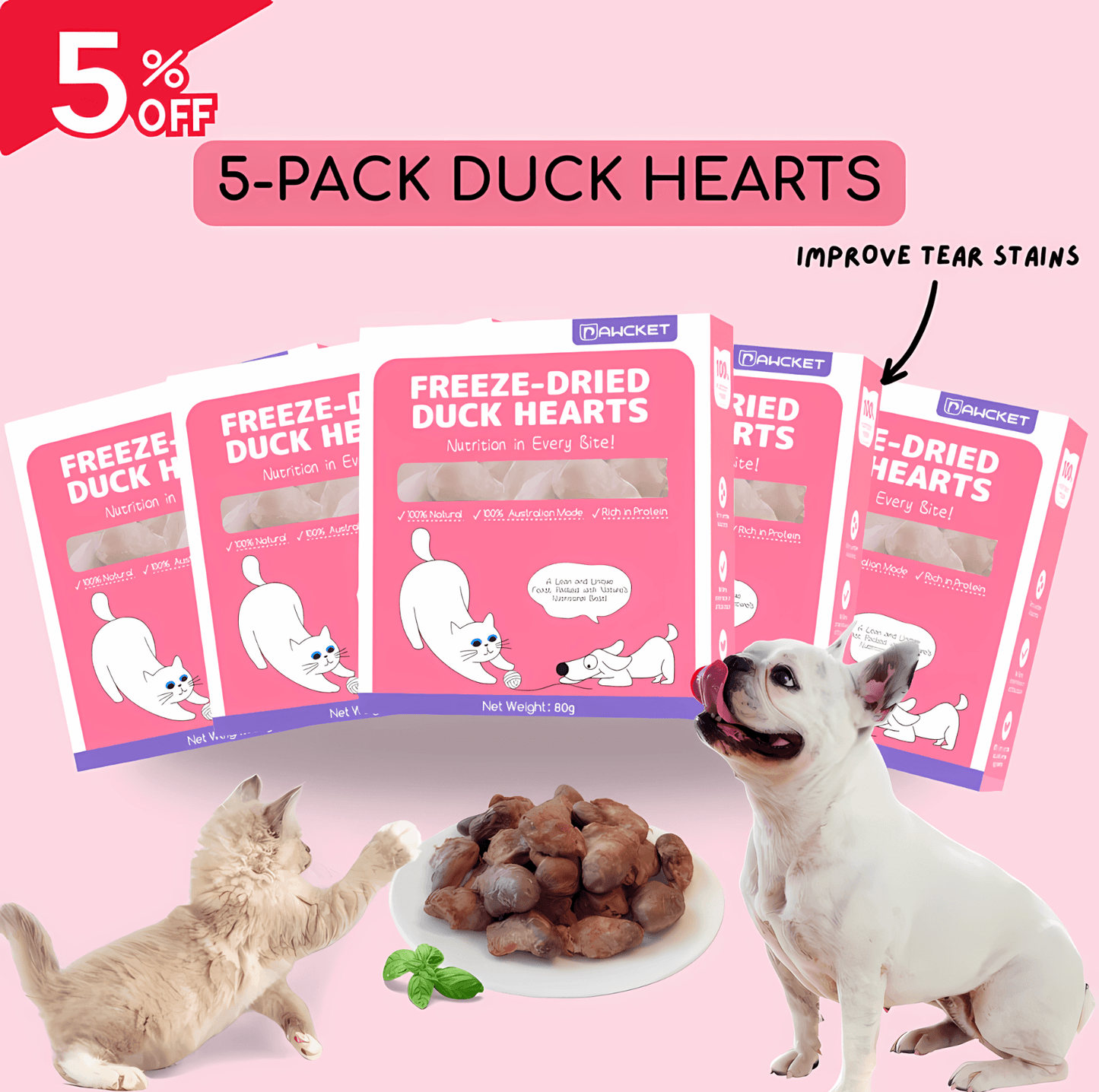 Pawcket Freeze-Dried Raw Duck Heart Treat - {{product.type}} - PawPawUp