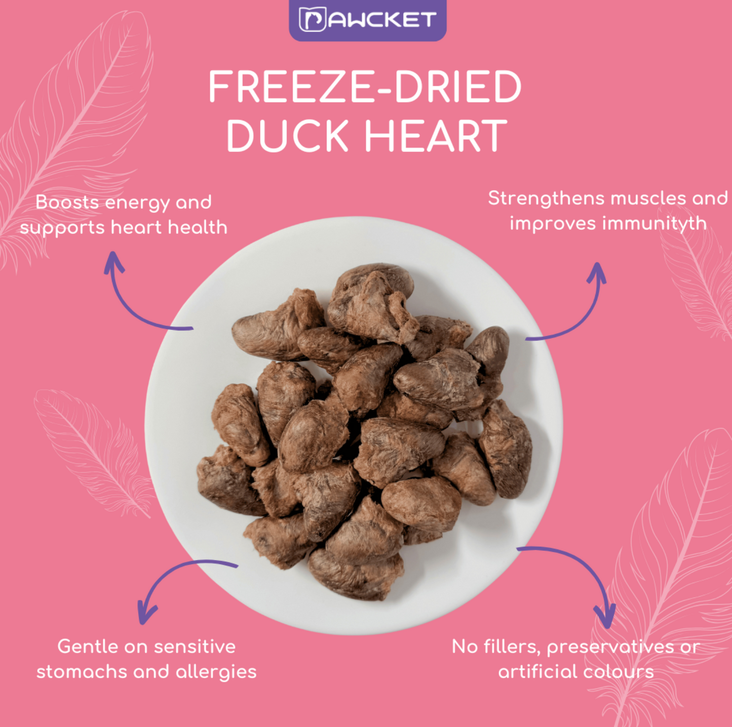 Pawcket Freeze-Dried Raw Duck Heart Treat - {{product.type}} - PawPawUp