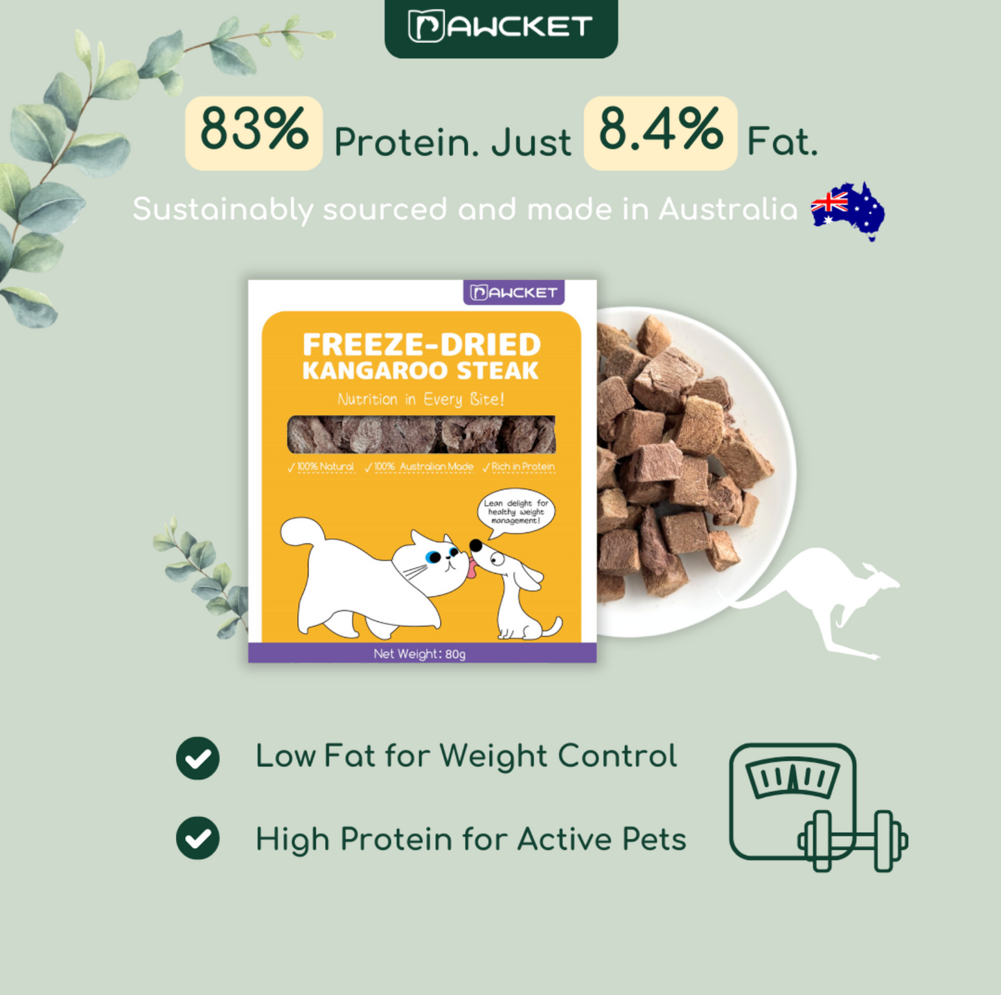 Pawcket Freeze-Dried Raw Kangaroo Steak Treat - {{product.type}} - PawPawUp