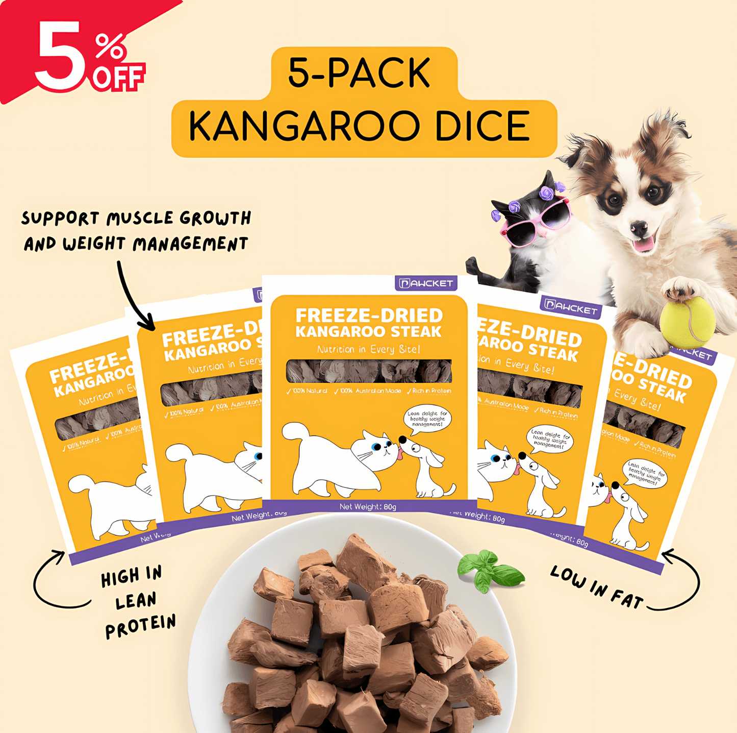 Pawcket Freeze-Dried Raw Kangaroo Steak Treat - {{product.type}} - PawPawUp