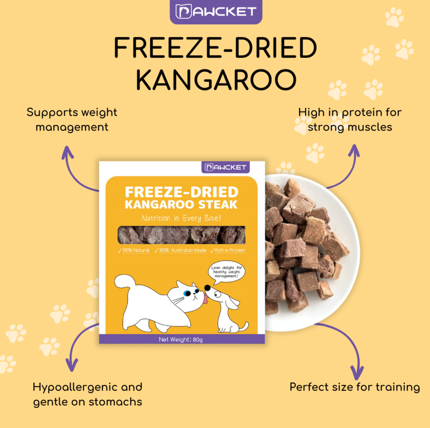 Pawcket Freeze-Dried Raw Kangaroo Steak Treat - {{product.type}} - PawPawUp