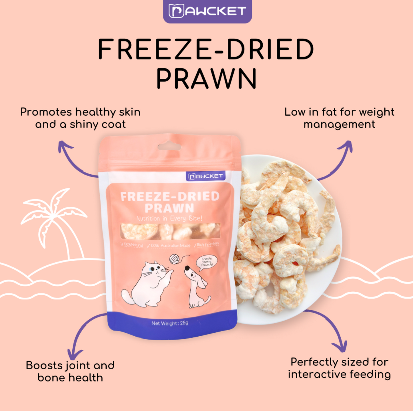 Pawcket Freeze-Dried Raw Prawn | Dog and Cat Treat - {{product.type}} - PawPawUp