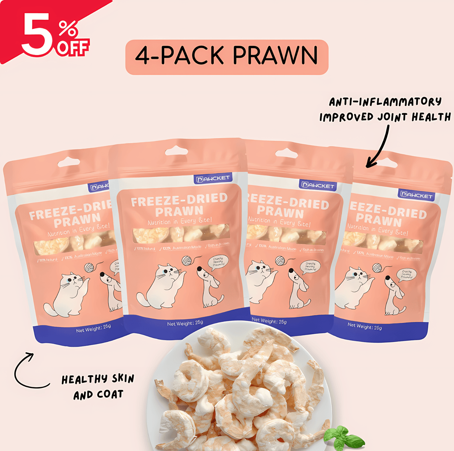Pawcket Freeze-Dried Raw Prawn | Dog and Cat Treat - {{product.type}} - PawPawUp
