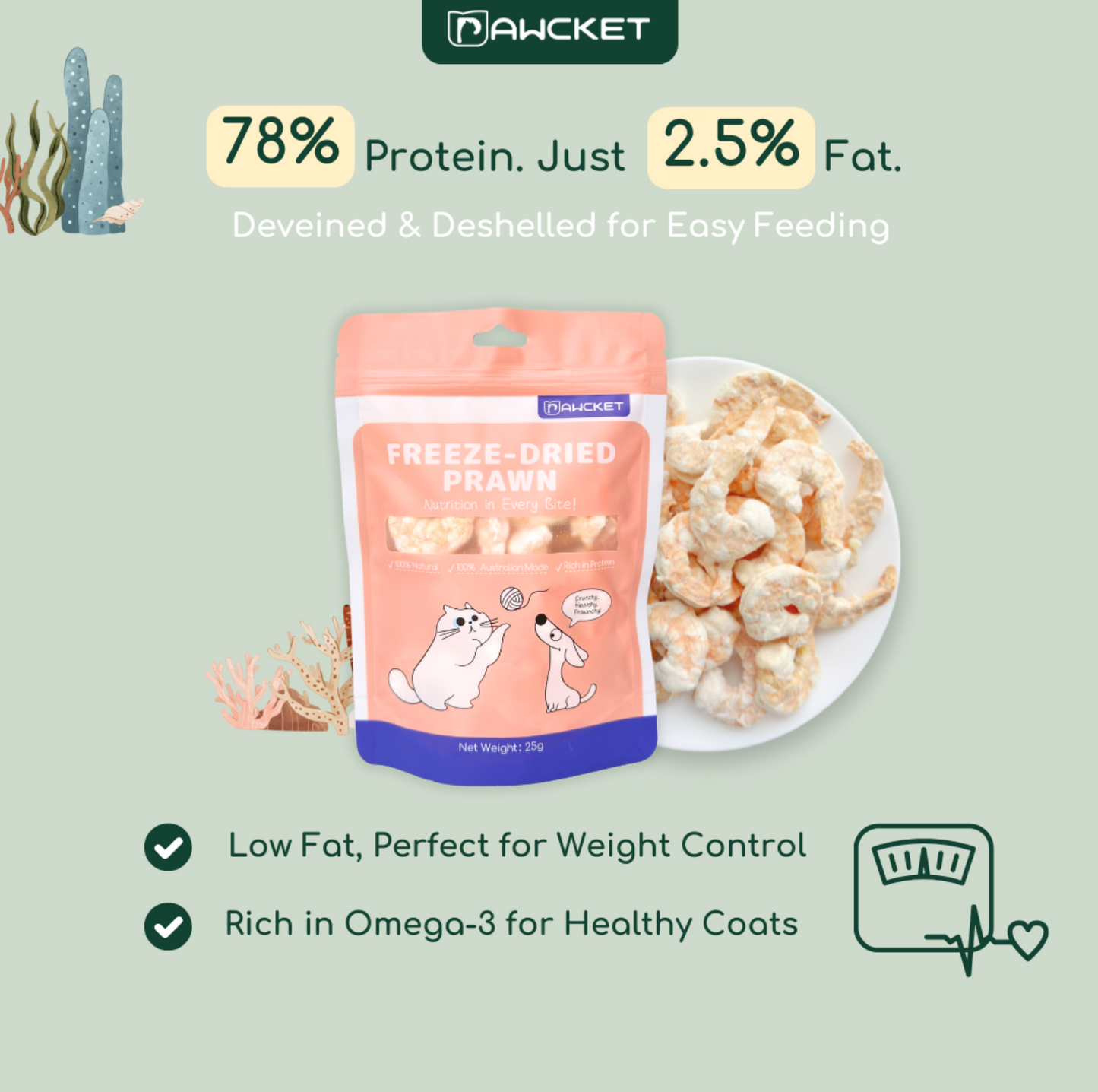 Pawcket Freeze-Dried Raw Prawn | Dog and Cat Treat - {{product.type}} - PawPawUp