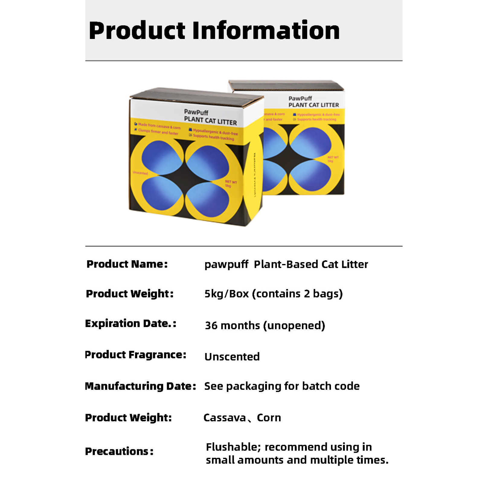 Pet Show PawPuff 100% Natural Plant-Based Cat Litter - Corn & Cassava, 5kg - {{product.type}} - PawPawUp