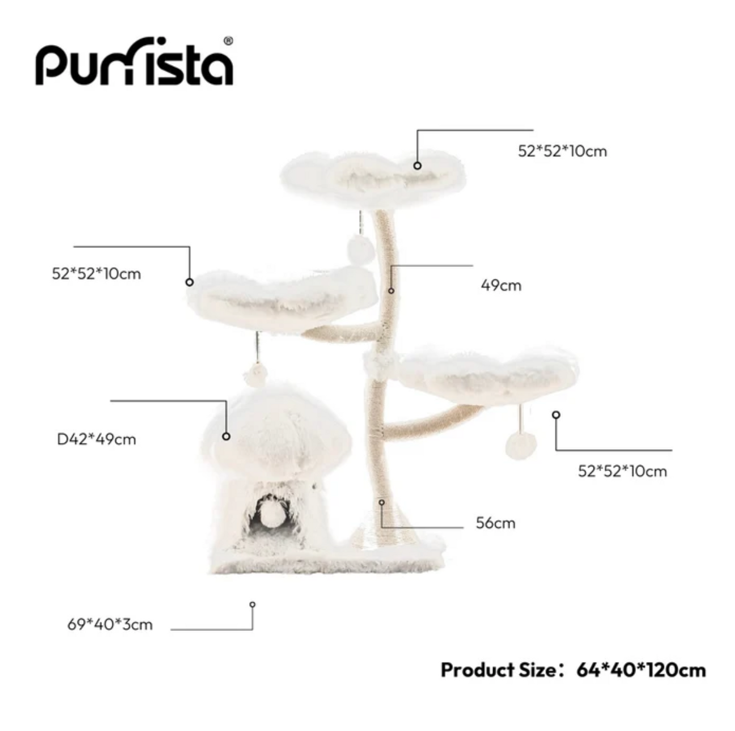 Purrista Mushroom Cat Tree 120cm (Three-Layer) - White - {{product.type}} - PawPawUp