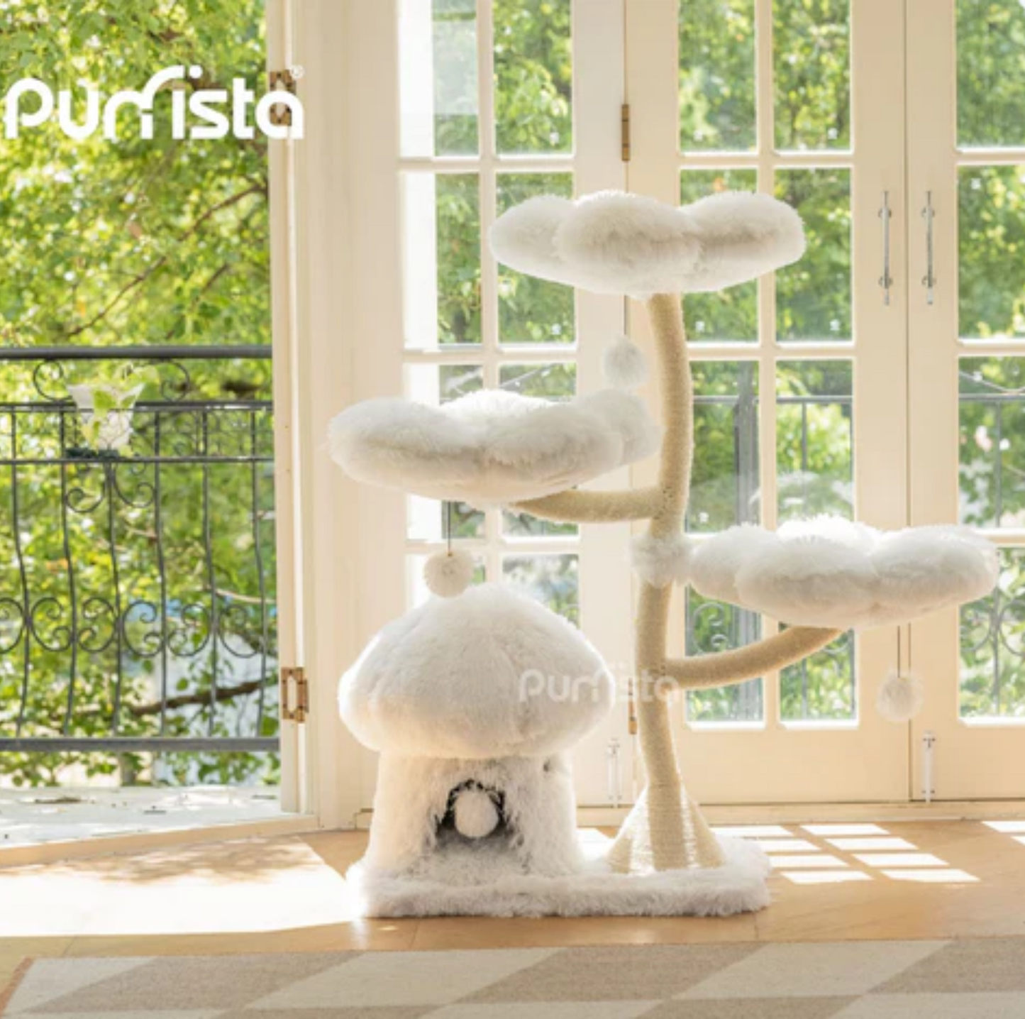 Purrista Mushroom Cat Tree 120cm (Three-Layer) - White - {{product.type}} - PawPawUp
