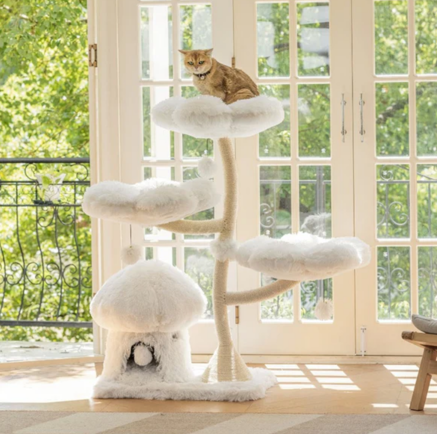 Purrista Mushroom Cat Tree 120cm (Three-Layer) - White - {{product.type}} - PawPawUp