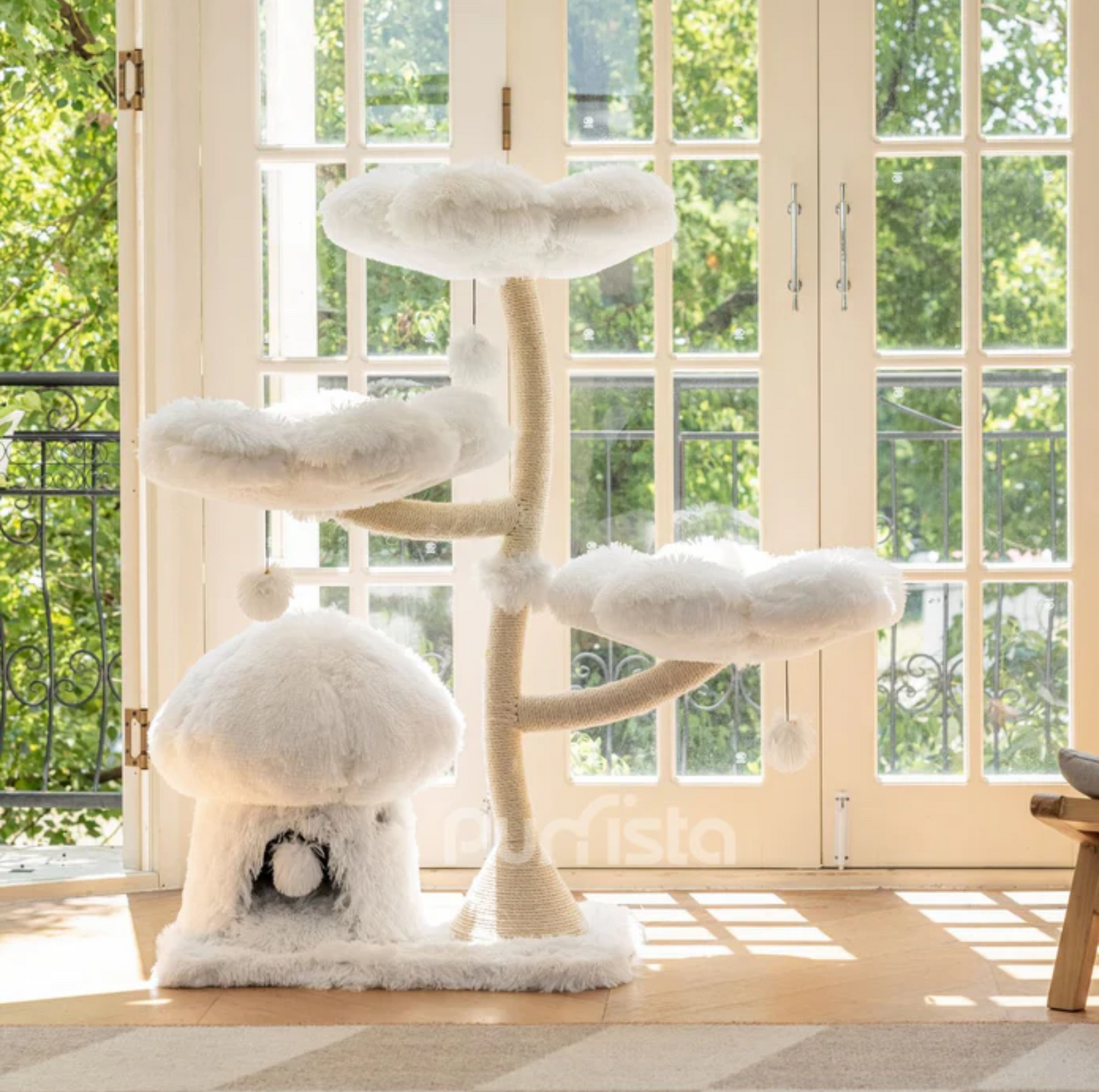 Purrista Mushroom Cat Tree 120cm (Three-Layer) - White - {{product.type}} - PawPawUp