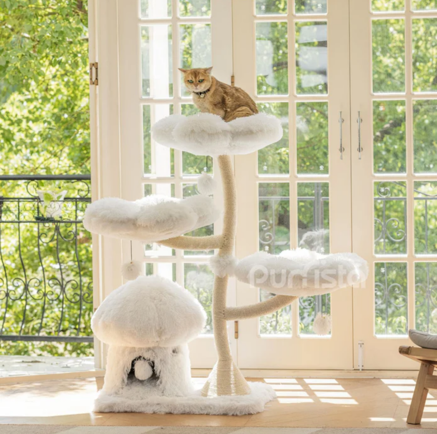 Purrista Mushroom Cat Tree 120cm (Three-Layer) - White - {{product.type}} - PawPawUp
