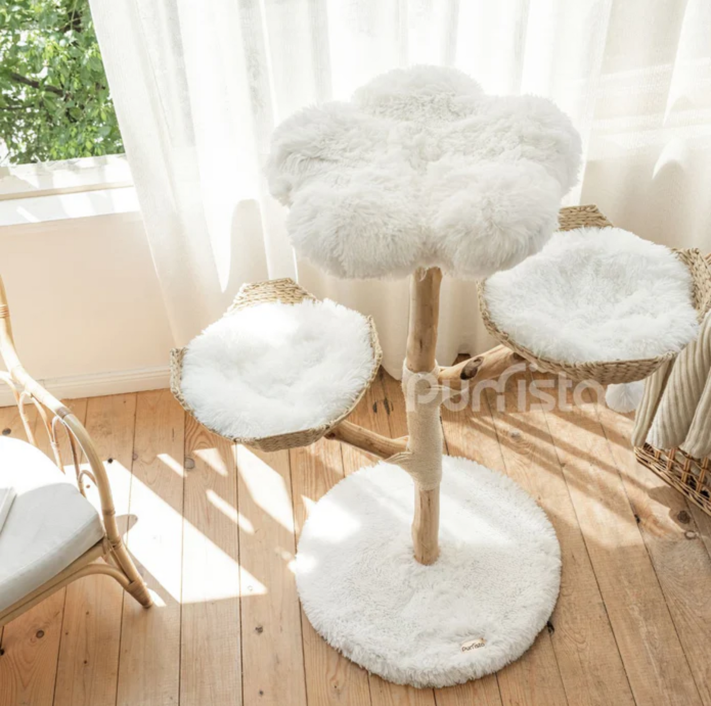 Purrista Natural Wood Basket 130cm Cat Tree (Three-Layer) - {{product.type}} - PawPawUp