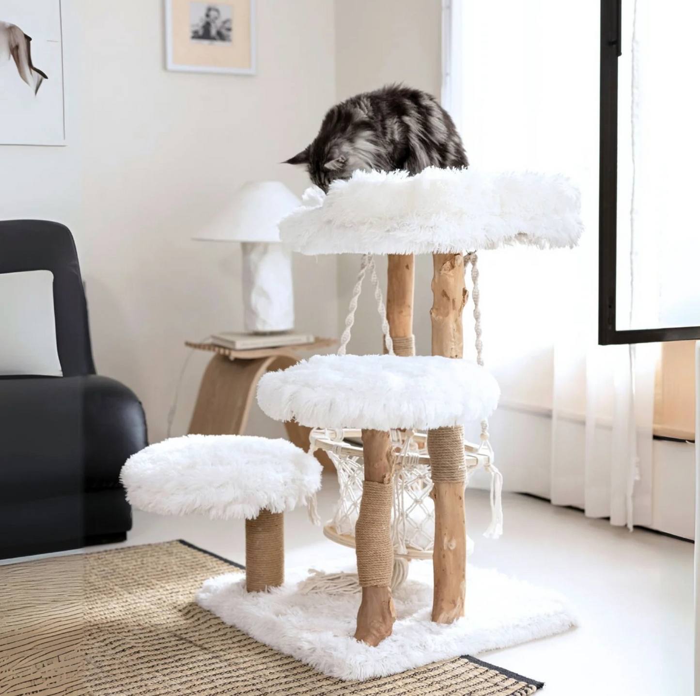Purrista Natural Wood Hammock Cat Tree - 3 Level - {{product.type}} - PawPawUp