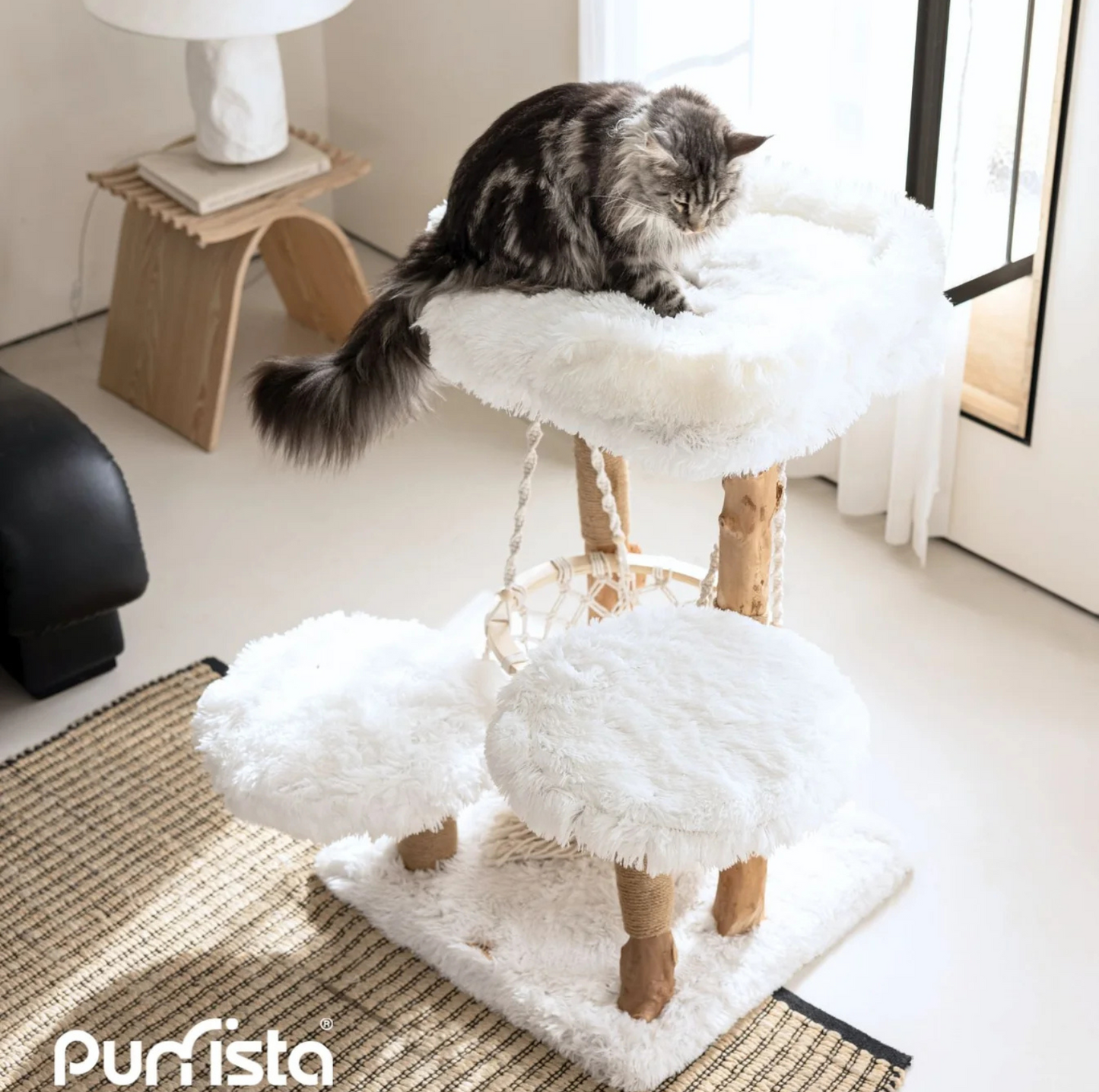 Purrista Natural Wood Hammock Cat Tree - 3 Level - {{product.type}} - PawPawUp