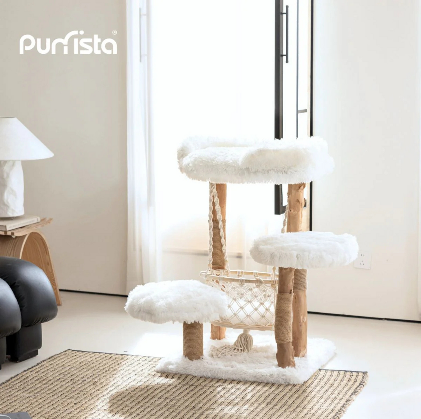 Purrista Natural Wood Hammock Cat Tree - 3 Level - {{product.type}} - PawPawUp